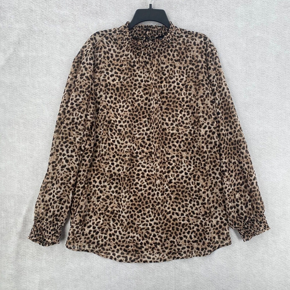 Torrid Tunic Blouse Womens 3X Leopard Ruched Neck Chiffon Top Shirt Career‎
